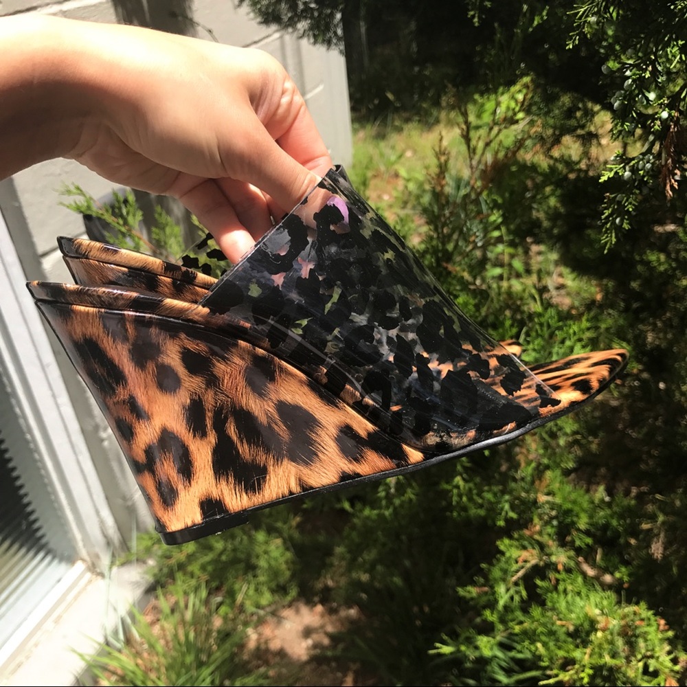 🆕 BROWN BLACK LEOPARD PRINT CLEAR WEDGES! - Picture 4 of 8